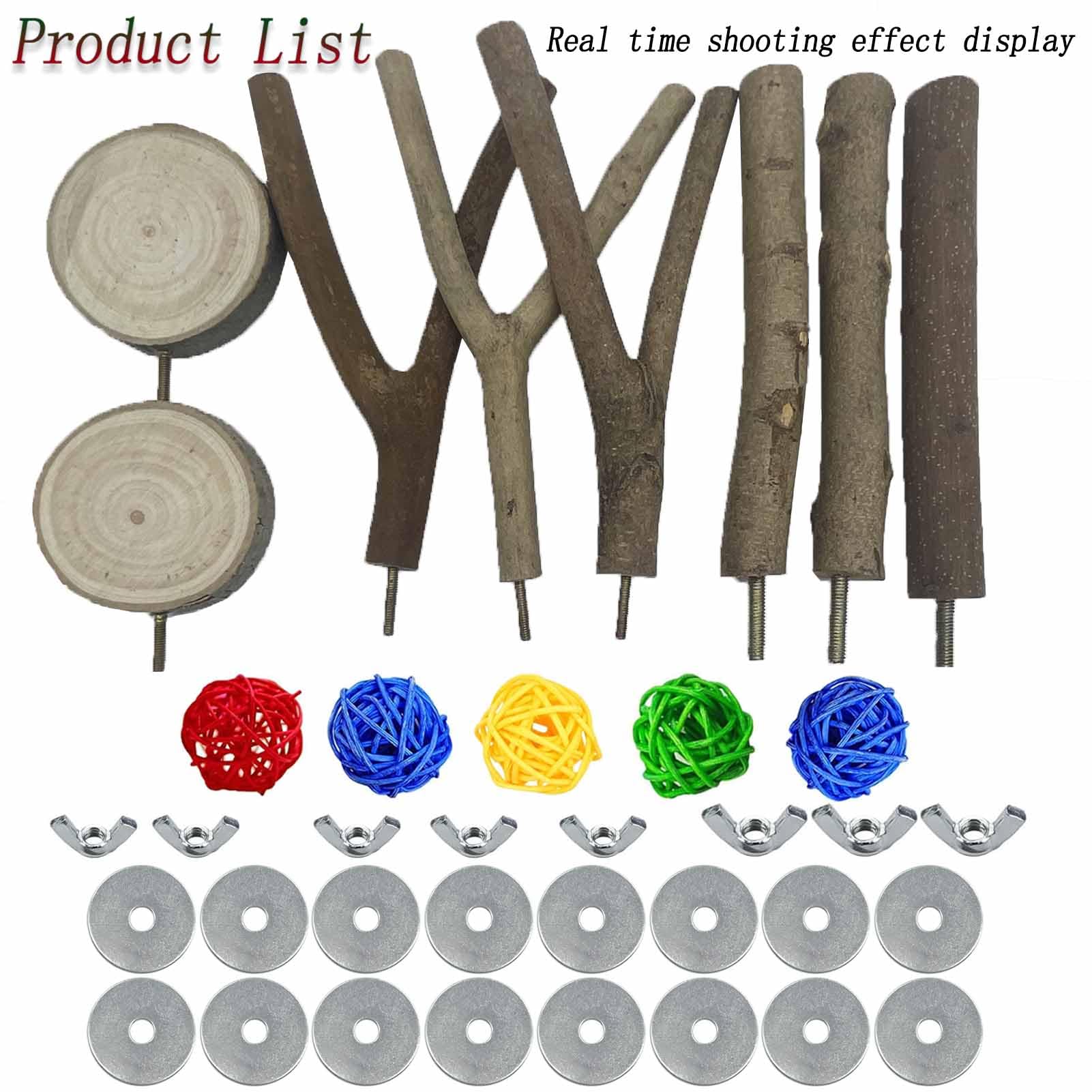 8 PCS Natural Wood Bird Perches Stand for Cage, 5 PCS Parrot Rattan Balls, Wooden Hanging Multi-Branch Perches Platform, Hammock Swing Toy for Parakeets, Budgies, Cockatiels, Conures, Macaws (13 PCS) - image 8