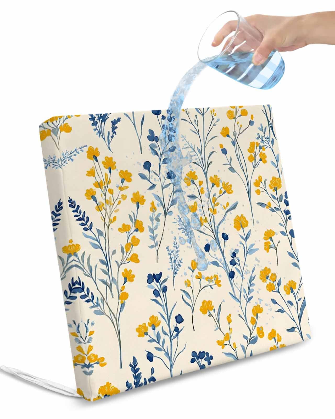 2 Pack Blue Yellow Spring Floral Waterproof Cushion Covers with Ties, Outdoor Patio Chaise Lounge Chair Seat Cushion Slip Covers Replacement(Only Cover) Summer Blooms Botanicals 22
