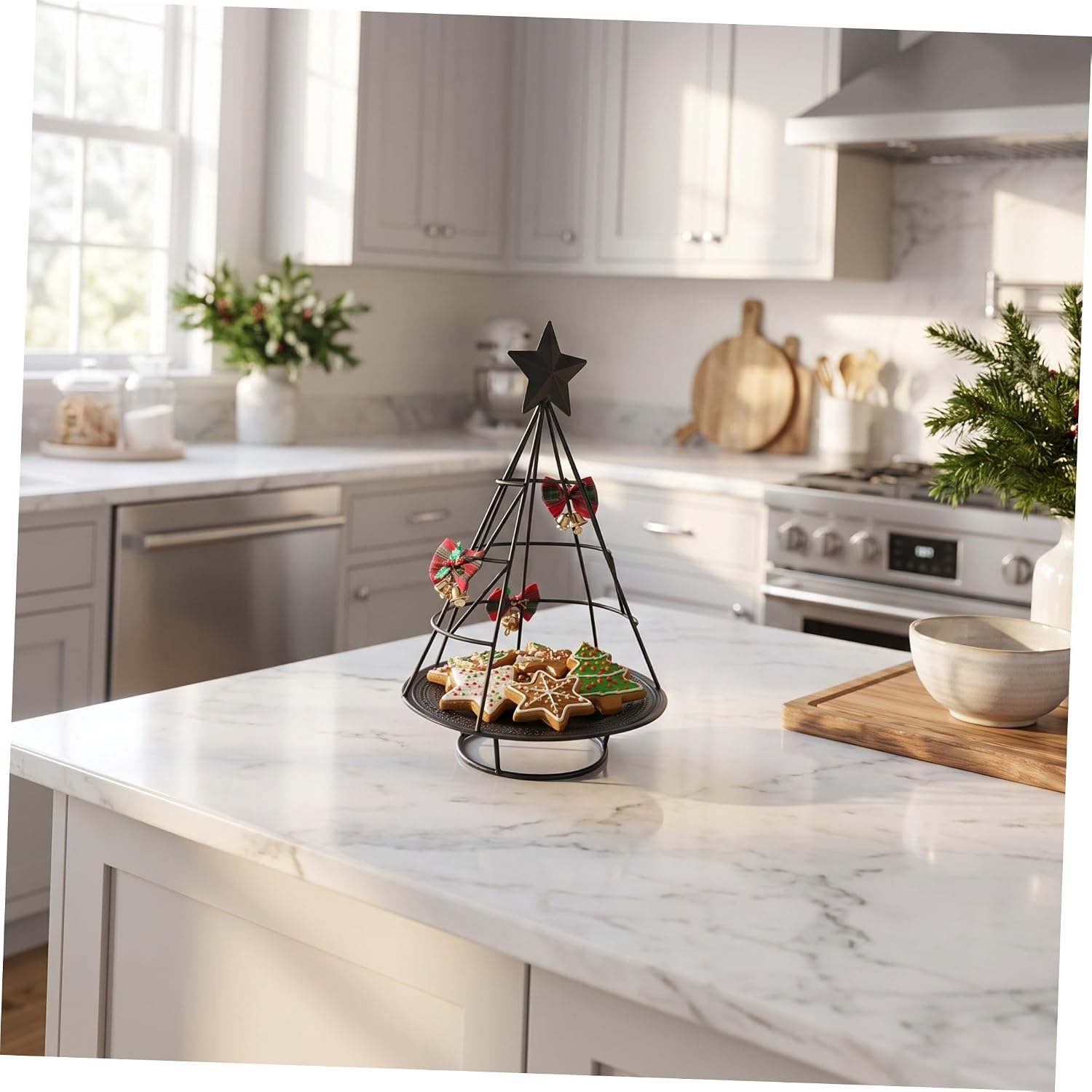 Xmas Tree Holder Metal Christmas Tree Stand with Tray Black Iron