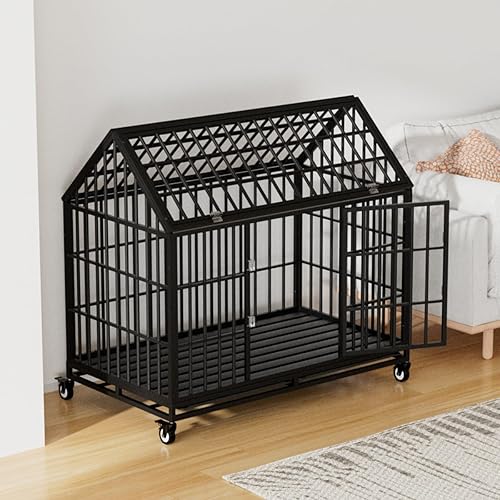 Miniatura 7 de Jaula de perro resistente de 5448 pulgadas, jaula grande para perros, perreras y jaulas de metal fuerte para perros grandes, apertura superior con