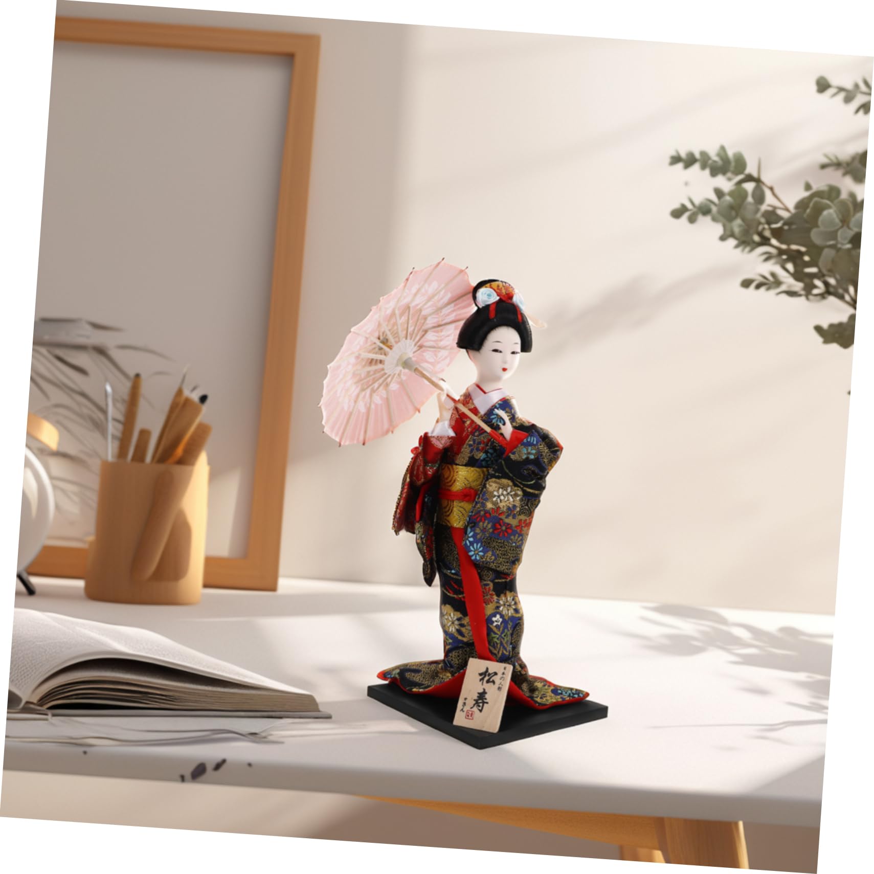 Abaodam Muñeca Geisha Oriental Kimono Decoración Artesanal para Escritorio y Hogar Cultural Japonés