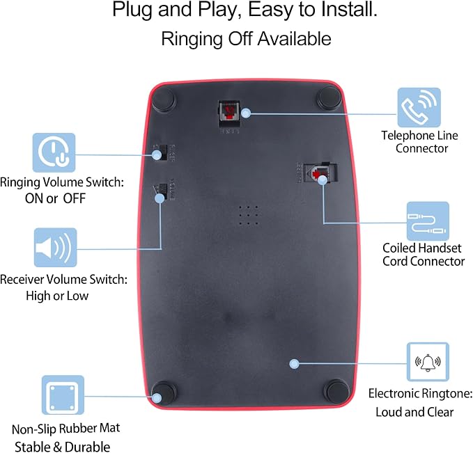 Teléfono Retro Rotativo Rojo para Línea Fija miniatura 7