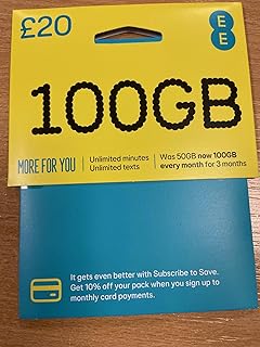 EE 100GB Data Sim includes £20 pre-paid credit, 100GB Data, Unlimited Minutes & Unlimited Texts (EE £20-100GB)