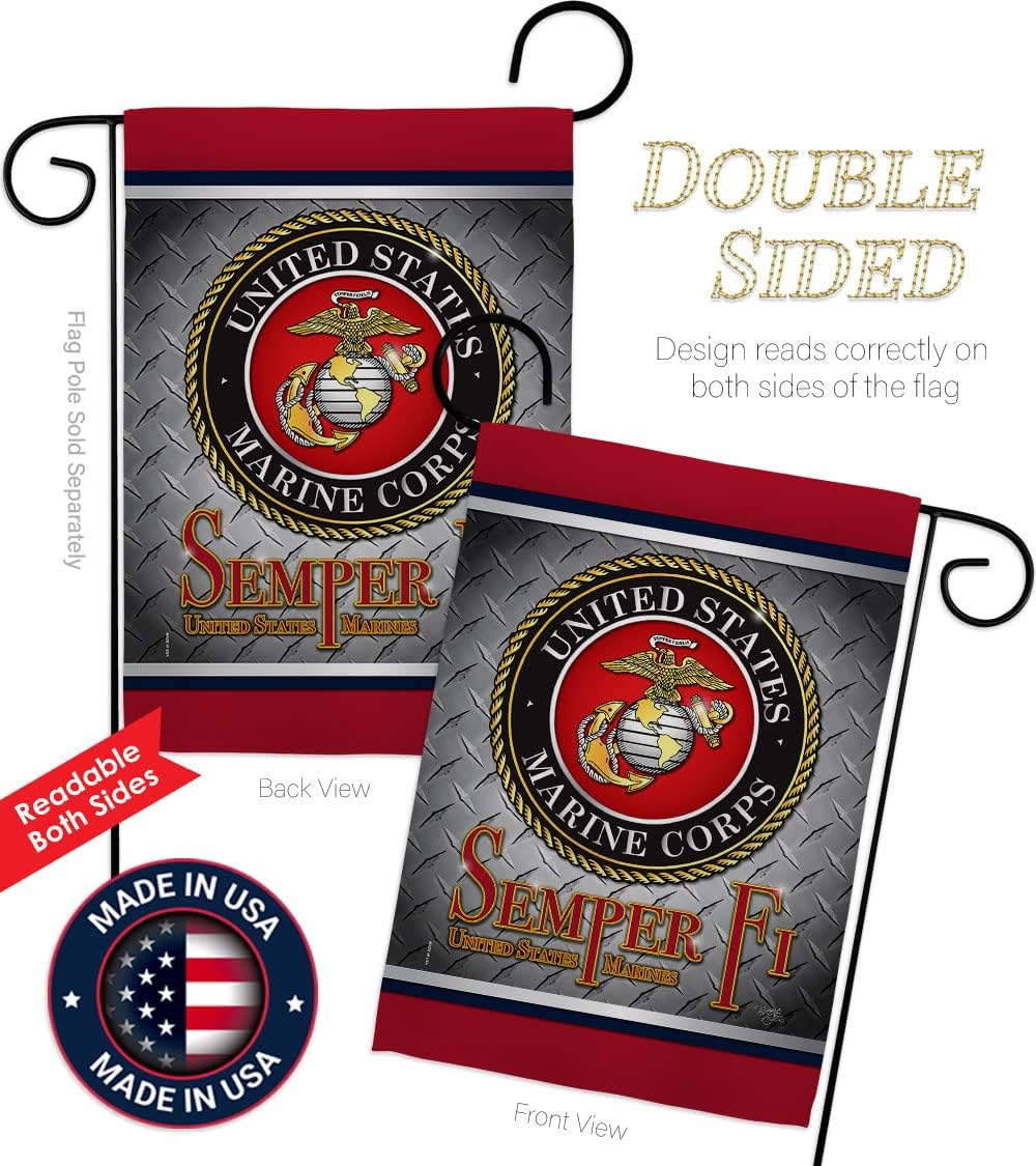 Breeze Decor Semper Fi US Marine Garden Flag Set Wall Hanger Armed Forces Corps USMC United State American Military Veteran Retire Official House Banner Small Yard Gift Double-Sided, Made in USA