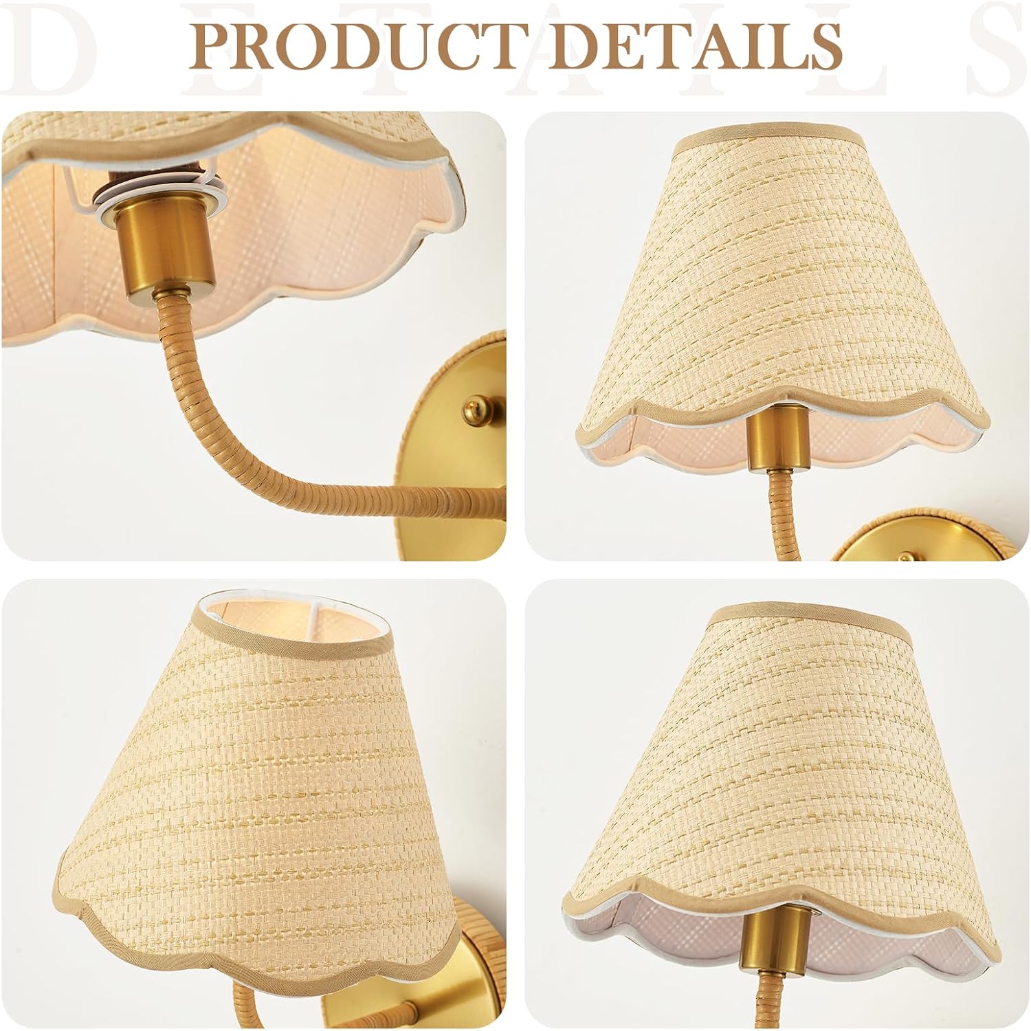 Elycucpa Boho Hand Woven Rattan Wall Sconces Set of Two Rustic Industrial Wall Lamp Brass Farmhouse Wall Lights for Bedroom Living Room Hallway Vanity, Dia 11”, UL Listed