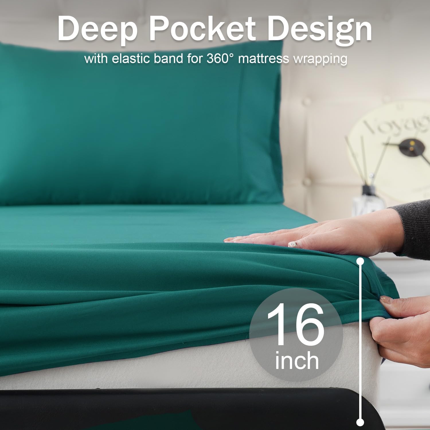 MICORAL Twin Bed Sheets Set, Soft Breathable Bedding Sheet Set, Sheets Set with 16" Deep Pocket Design (3 Pieces, Twin, Turquoise) - Image 5