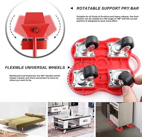 Miniatura 4 de Elevador de muebles de 4 ruedas para servicio pesado, ruedas de rotación de 360, carrito de mudanza de muebles, juego de 4 unidades en almacén del