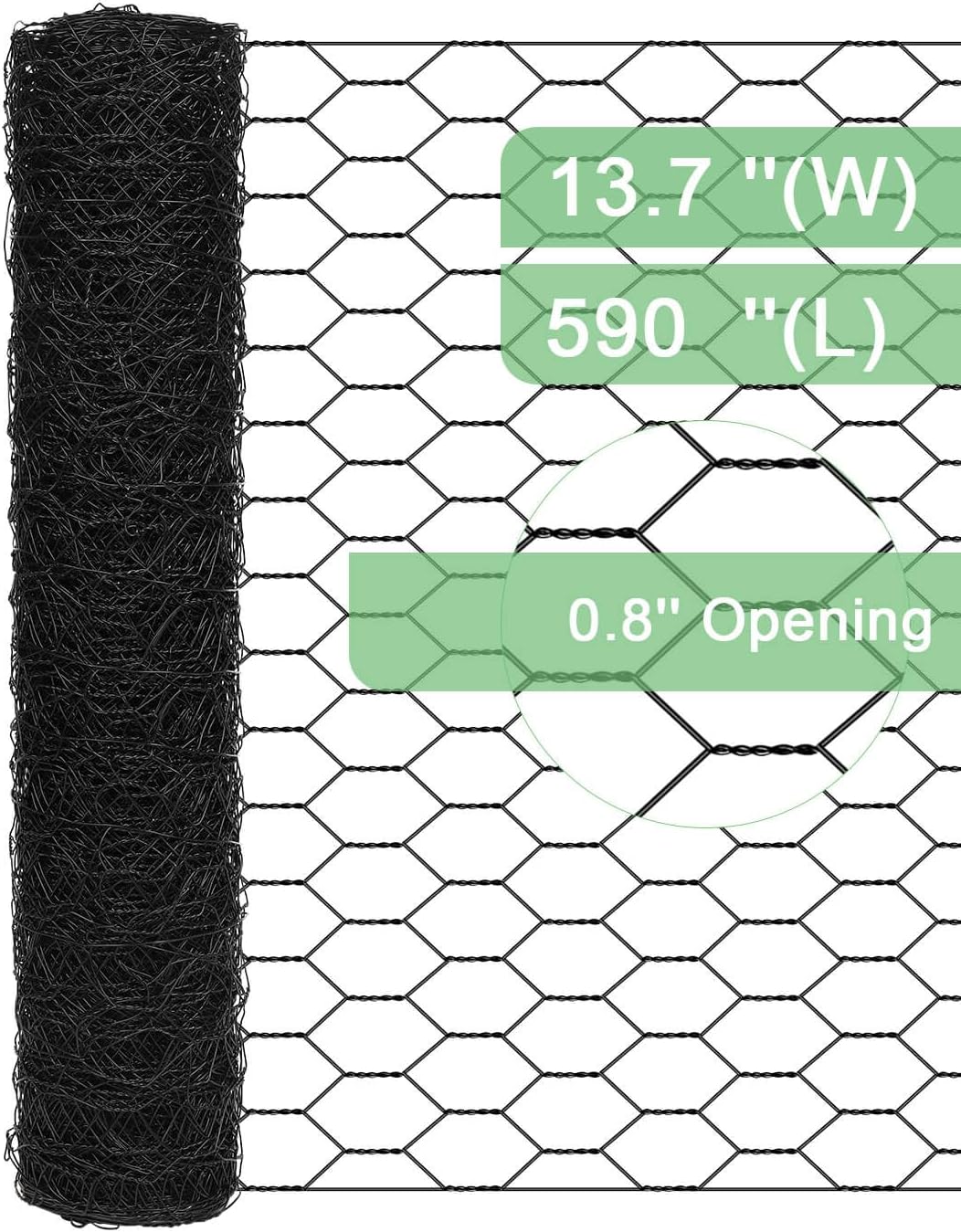 vensovo Garden Poultry Black Chicken Wire - 13.7 '' × 590 '' Chicken Wire for Crafts, Garden Fence Animal Barrier, 1 inch Mesh Poultry Netting Fence, Pet/Rabbit/Chicken Wire Fencing