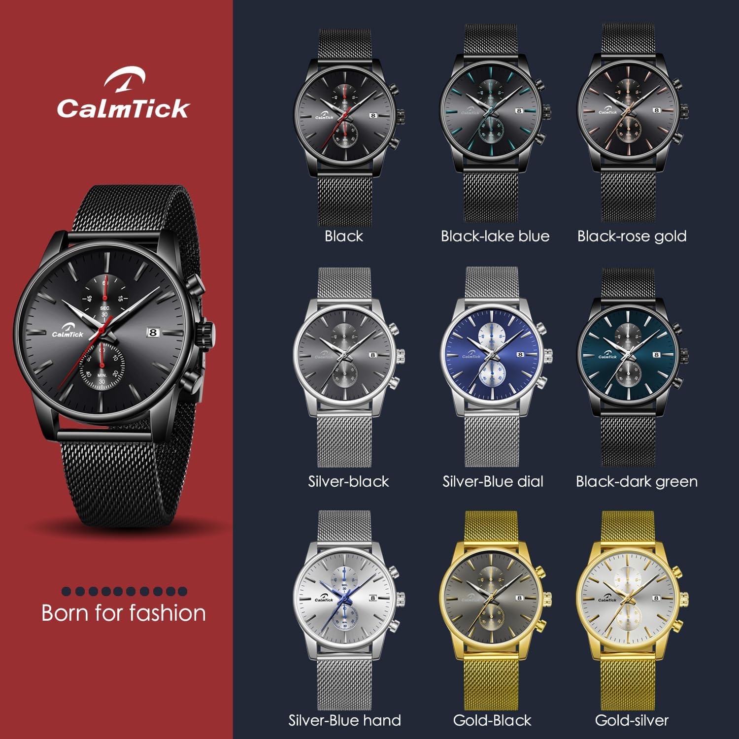 Professional Japanese VD51 Movement Men's Business Watch - 3 Year Battery Life, Luminous Hands, Date Display & Chronograph - Stainless Steel/Premium Leather Strap (Multiple Colors)