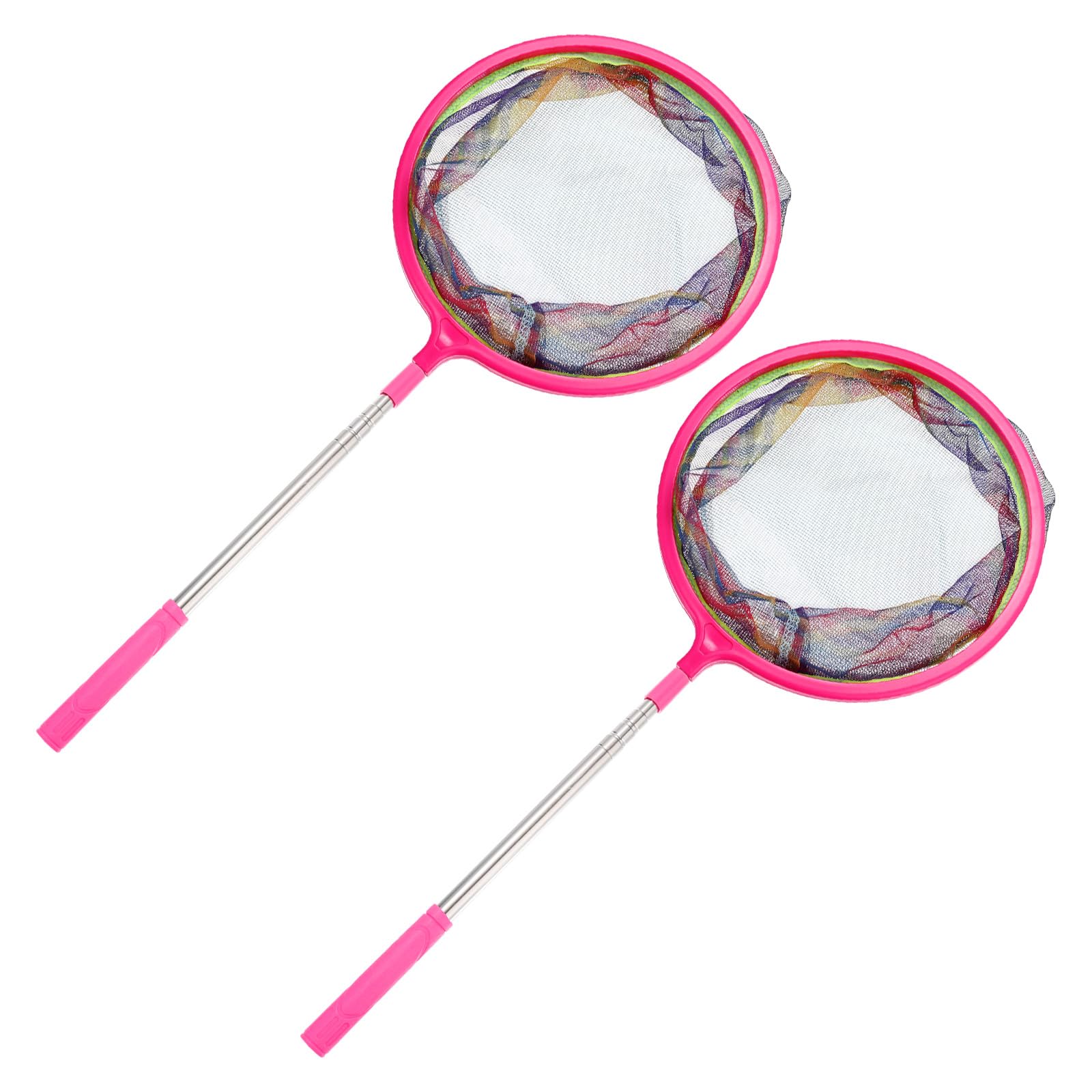 M METERXITY 2-Pack Fishing Net, Telescopic Butterfly Fishing Nets with Stainless Steel Handle for Catching and Releasing Fish/Minnow/Crabs/Butterfly, Extendable from 22 to 48.8 Inch [Pink]