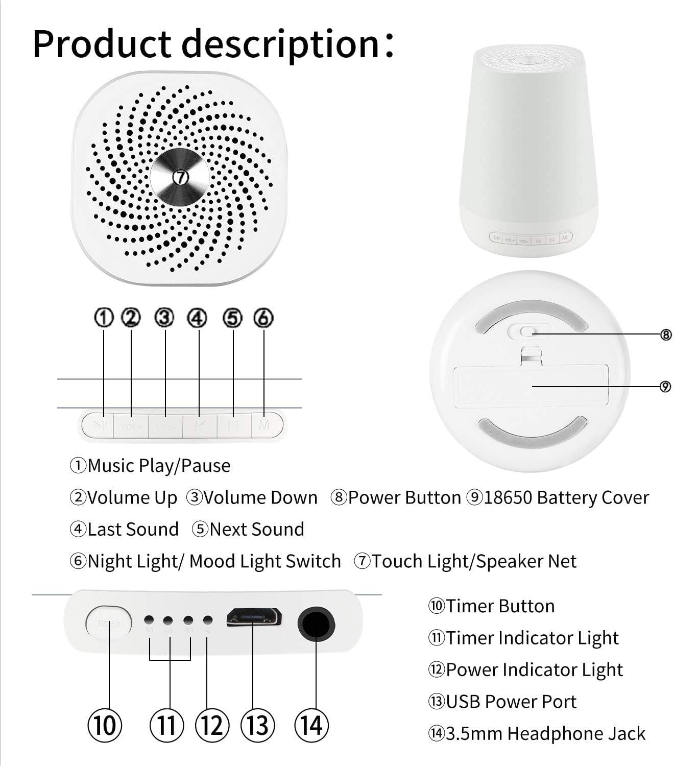 Macchina per Dormire con Rumore Bianco ANARJY | Suono | Terapia Portatile per Neonati, Bambini e Adulti con 28 Suoni rilassanti e lenitivi e 8 luci notturne a LED | Spa Sonora con