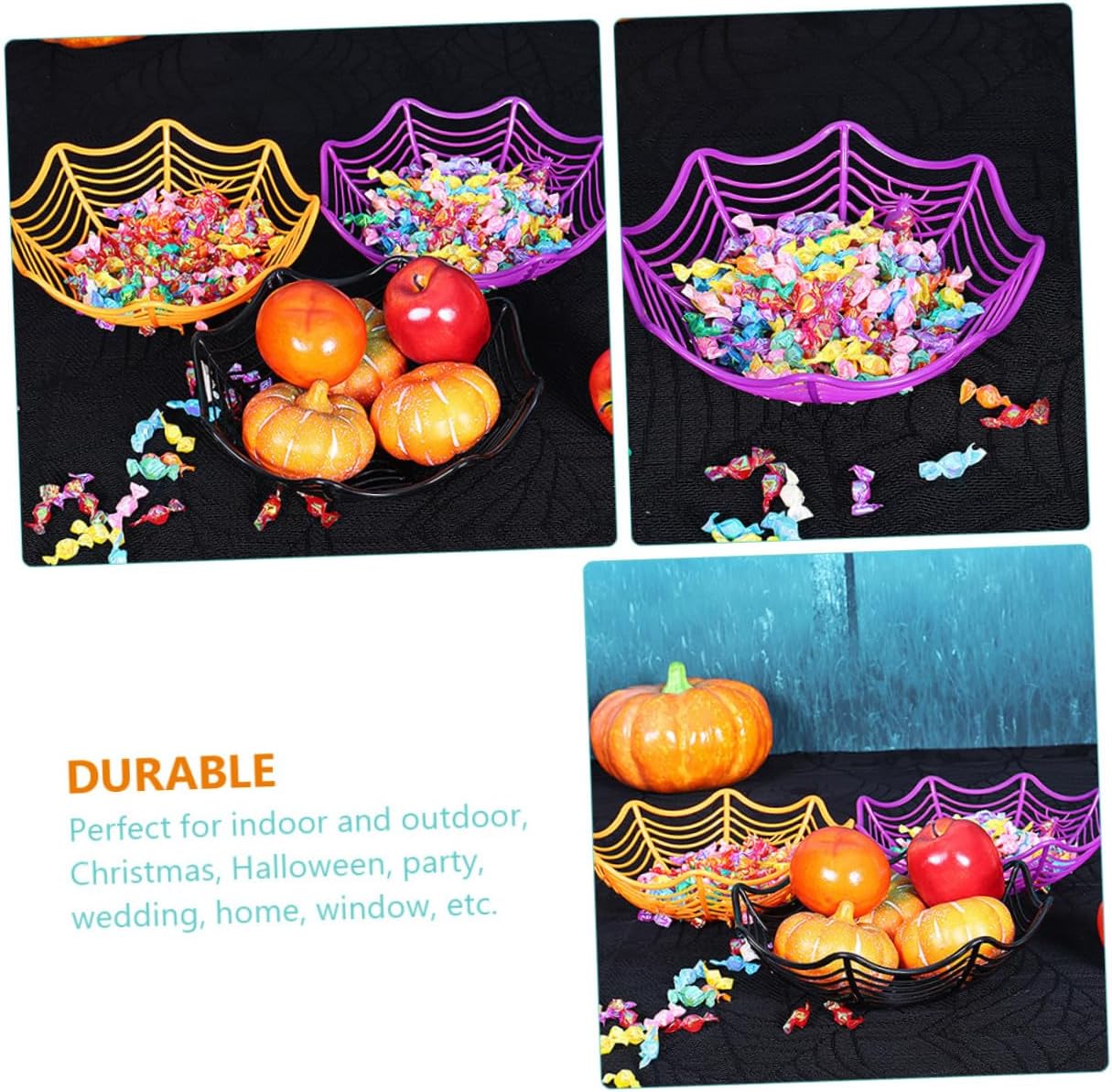 Spider Web Candy Basket 5pcs Plastic Halloween Decor for Party