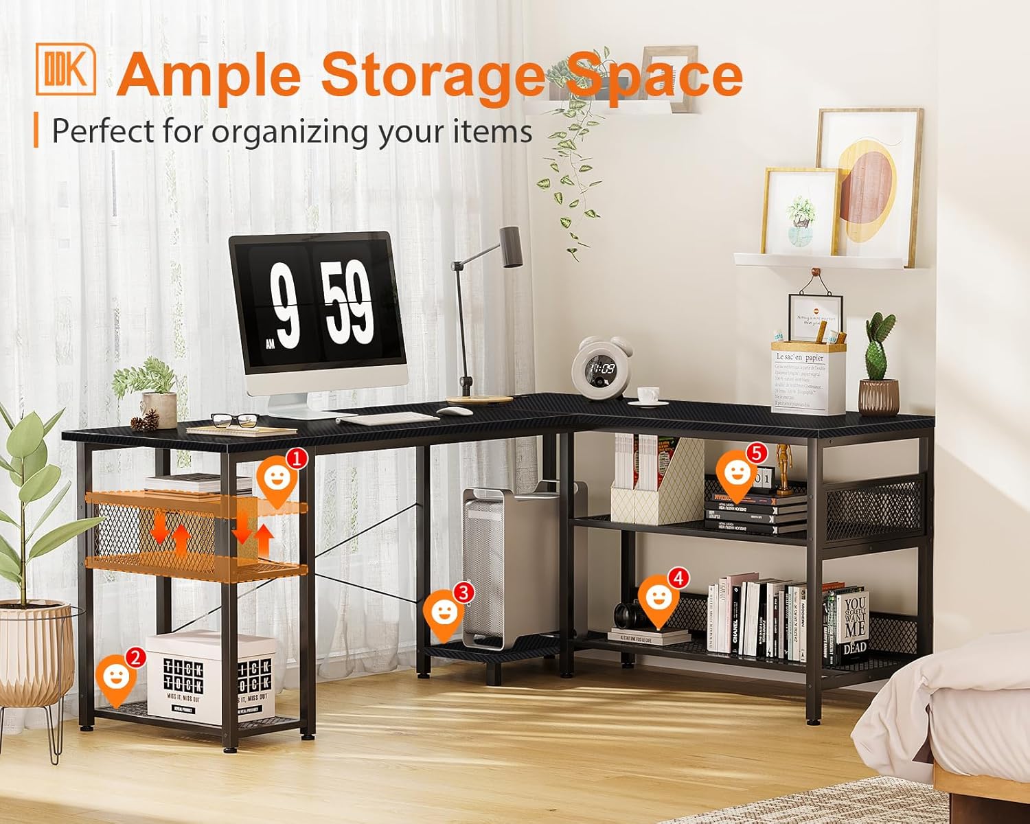 Close-up of the ODK desk's recessed power strip with 2 AC outlets and 2 USB ports