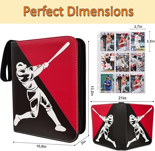 Miniatura 2 de Carpeta para tarjetas de béisbol, 900 bolsillos, 50 mangas, carpeta de béisbol grande, 3 anillos con cremallera, soporte para tarjetas