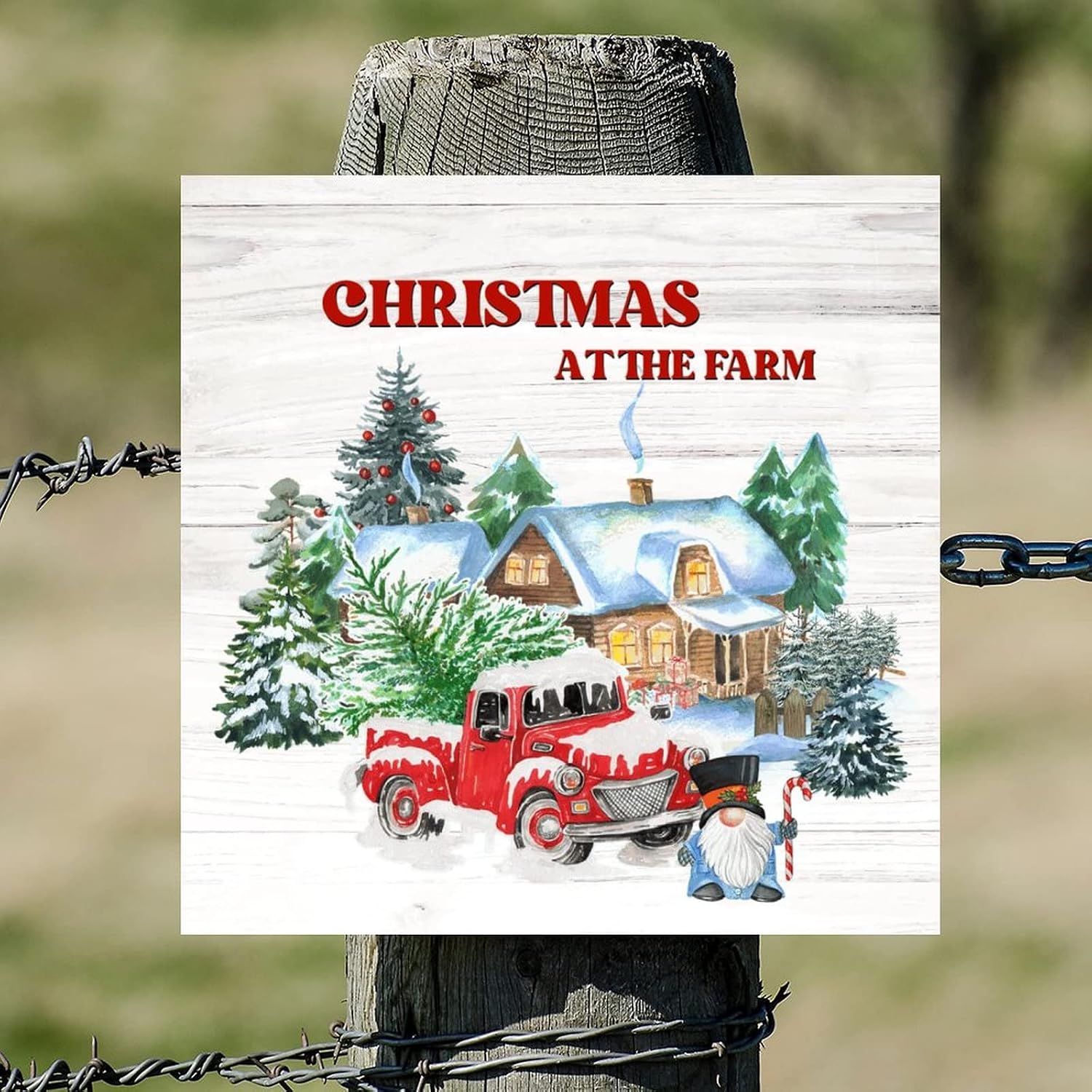 Christmas at The Farm Wooden Signs Winter Red Truck Gnome Home Wooden Wall Hangings Rustic Christmas Is Coming Wooden Wall Art Decor For Home Family Living Room Bedroom Housewarming Gift 16x16in