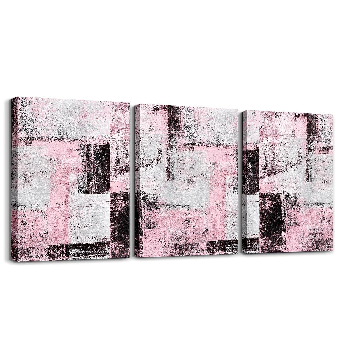 Pezzi di Quadri su Tela Rosa e Grigi Senza Cornice per Camera da Letto delle Ragazze, Decorazioni Nere e Grigie per Soggiorno, Dipinti Astratti, Stampe estetiche per la casa, opere