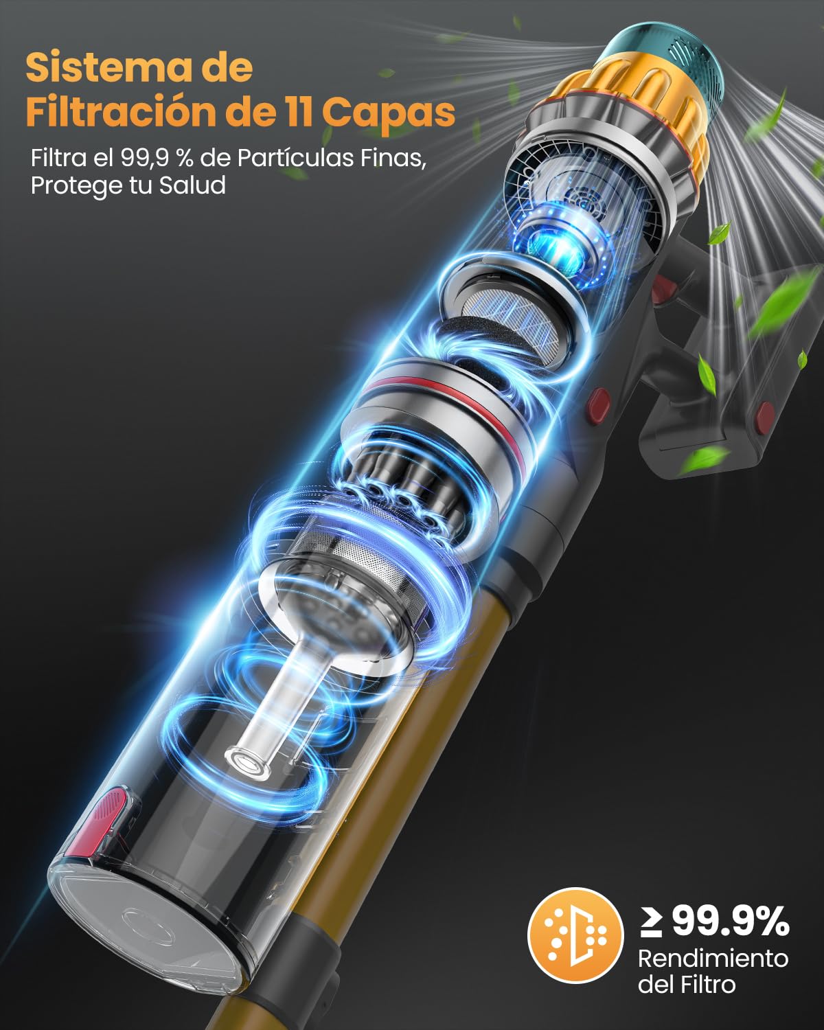 48 Kpa/550W/70Min Aspiradora sin Cable, 2.0L Aspirador de Mano con Pantalla Táctil, Cepillo Antienredos, Carga de Pared, Escoba Aspiradora sin Cable para Suelo Alfombra Pelos de Mascotas Automóviles