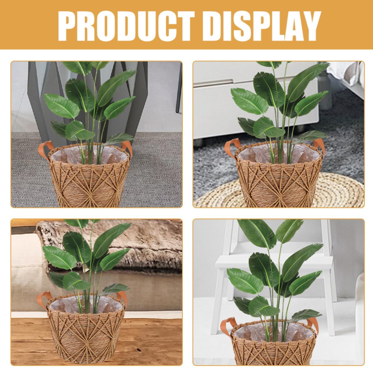 DOITOOL Korb mit Henkel für Blumen und Sukkulenten Aufbewahrungskorb Großer Handgefertigter Geflochtener aus Stroh Robust und Vielseitig für Büro und Zuhause