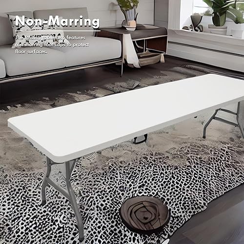 Miniatura 4 de Plainsity Mesa plegable de plástico de 8 pies  Mesa de comedor portátil, plegable y resistente para fiestas, bodas, barbacoas, campamentos, eventos