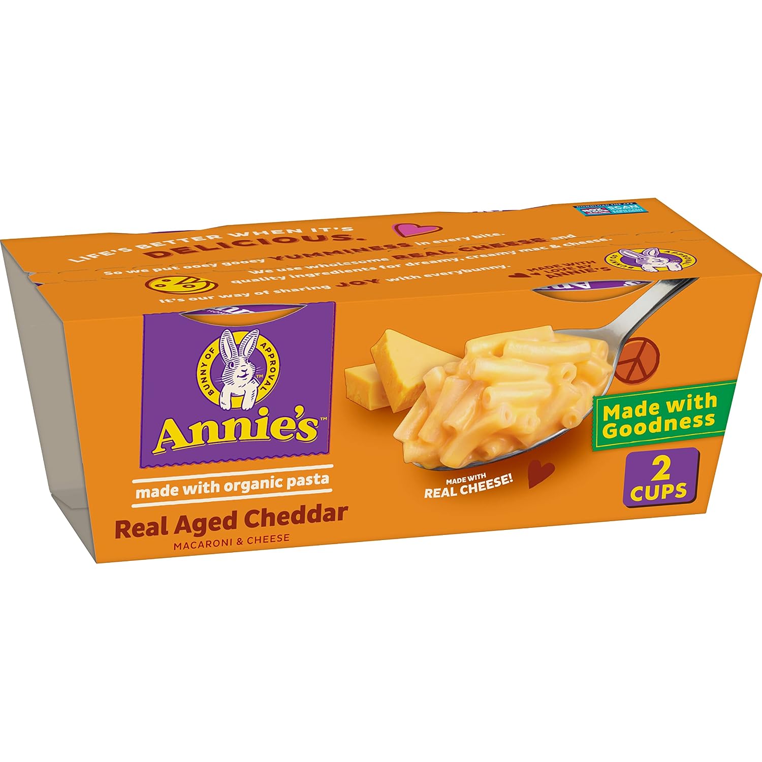 Annie's Homegrown Macaroni and Cheese, Real Aged Cheddar & Organic Pasta, Microwaveable Cups, 2 Cups, 4.02 oz.