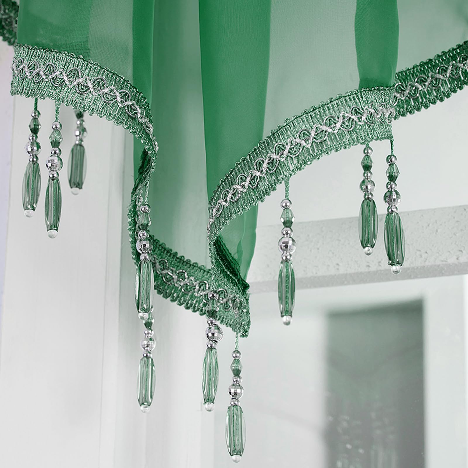 Molaxhome Swag Curtain Scalloped Curtain Valance Drape Sheer Lace Panel 1pc, Dark Green, W 51.2" x L 23.6" (1 Panels) - Image 8