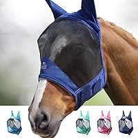 Vista 8 de Harrison Howard CareMaster Pro - Máscara luminosa para moscas de caballo, gran espacio de ojos estándar con orejas, protección UV para caballo rojo