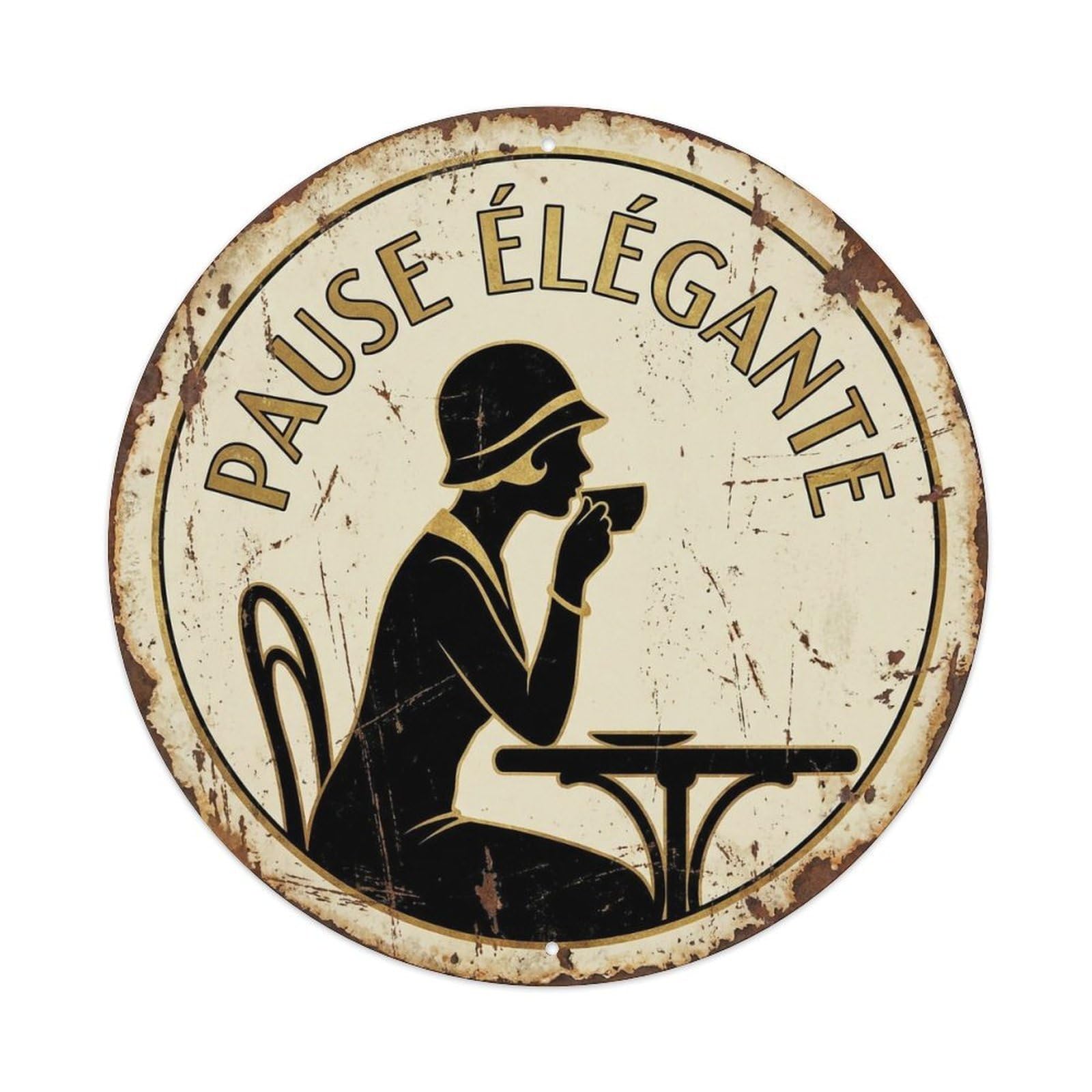 Silhouette Elegant Lounge Cafe Metal Tin Sign Plaque Wall Decor for Cafe, Club, Garden Round Metal Poster 8x8Inch