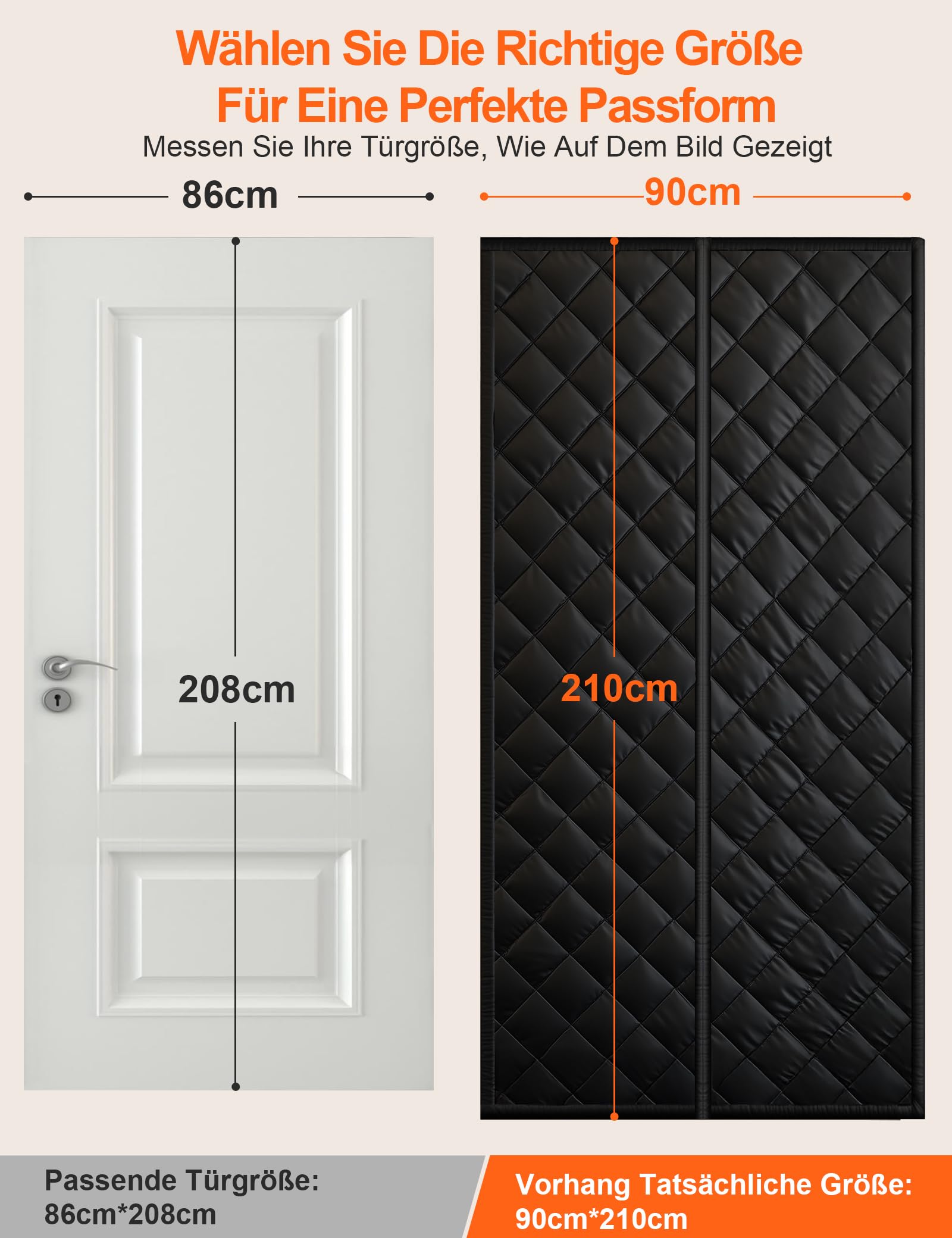 Magnet Wärmeschutzvorhang für Türen 90x210CM | Thermovorhang Kälteschutz | Winddicht & Energiesparend | Haustierfreundlich | Kälteschutzvorhang für Balkontüren Wohnzimmer Terrassentüren