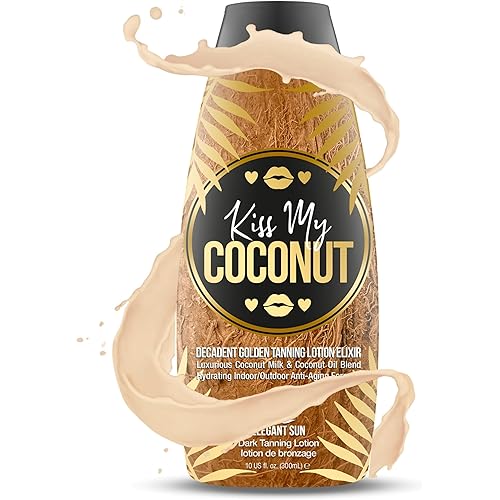 Kiss My Coconut - Tanning Bed Lotion, Skin Softening Golden Tan Intensifier with Coconut Milk & Cocoa Butter, No Bronzer, Unisex Hydrating Indoor/Outdoor Accelerator by Elegant Sun