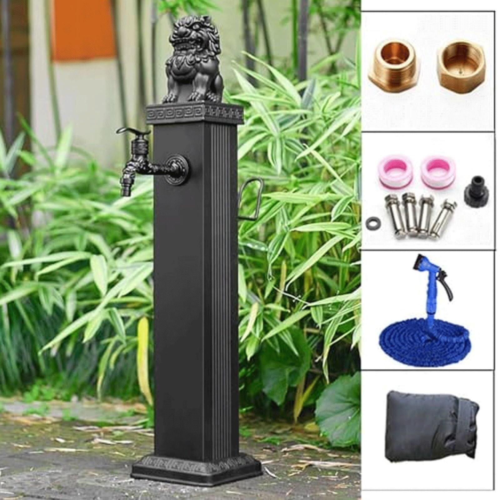 Grifo anticongelante vertical de columna de agua con soporte de manguera de aluminio, hidrante decorativo de jardín para uso en exteriores