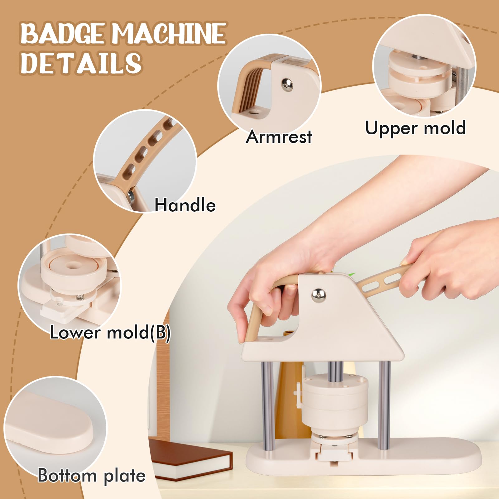 Macchina per badge Button Maker (25/32/58 mm) 3 in 1 Pin Maker con 300 pezzi di bottoni, badge Button Press Machine Punch Press White