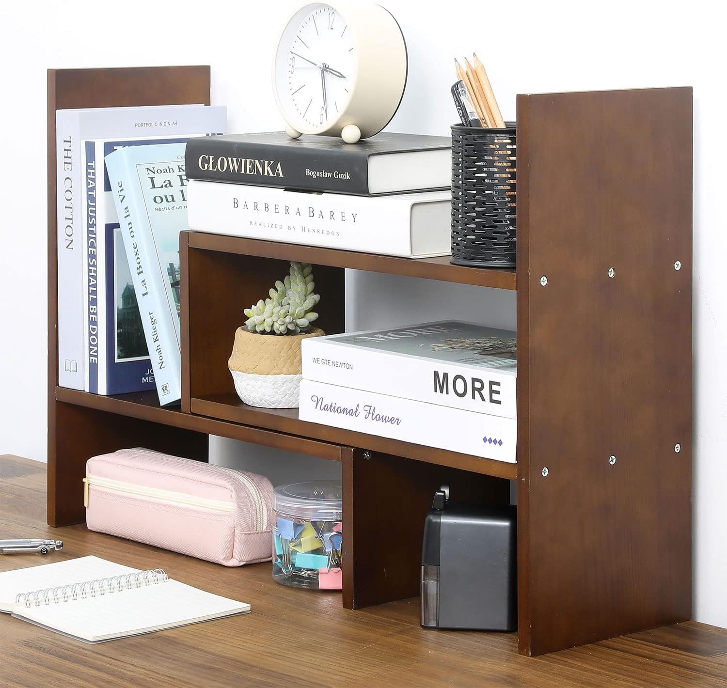 Adjustable Wood Desktop Storage Organizer Display Shelf Rack, Counter