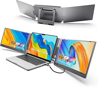 KYY Triple Laptop Screen Extender, 14" 1080P FHD IPS Dual Portable Monitor for Laptop, USB C Travel Extended Monitor for 12-16'' Laptop, 210°Rotation & Kickstand, Plug and Play, X90 (Windows Only)