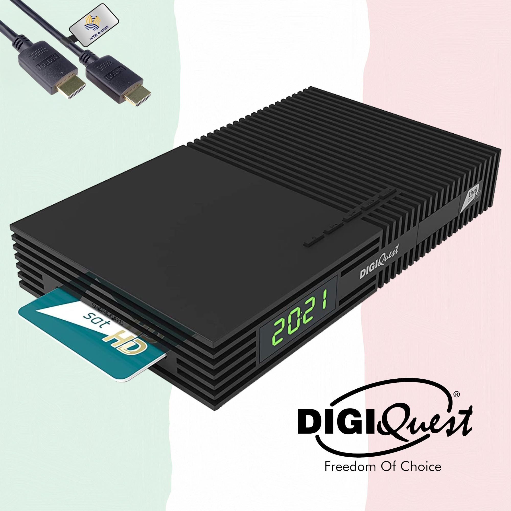 DIGIQuest Ti9 HD Sat-Receiver mit TivùSat HD Karte aktiviert, HTS eCom HDMI | Tivu zertifiziert, DVB-S2, Full HD 10Bit HEVC, Italien TV, Rai, Mediaset, LA7, Hotbird 13°, USB, 12V-Betrieb