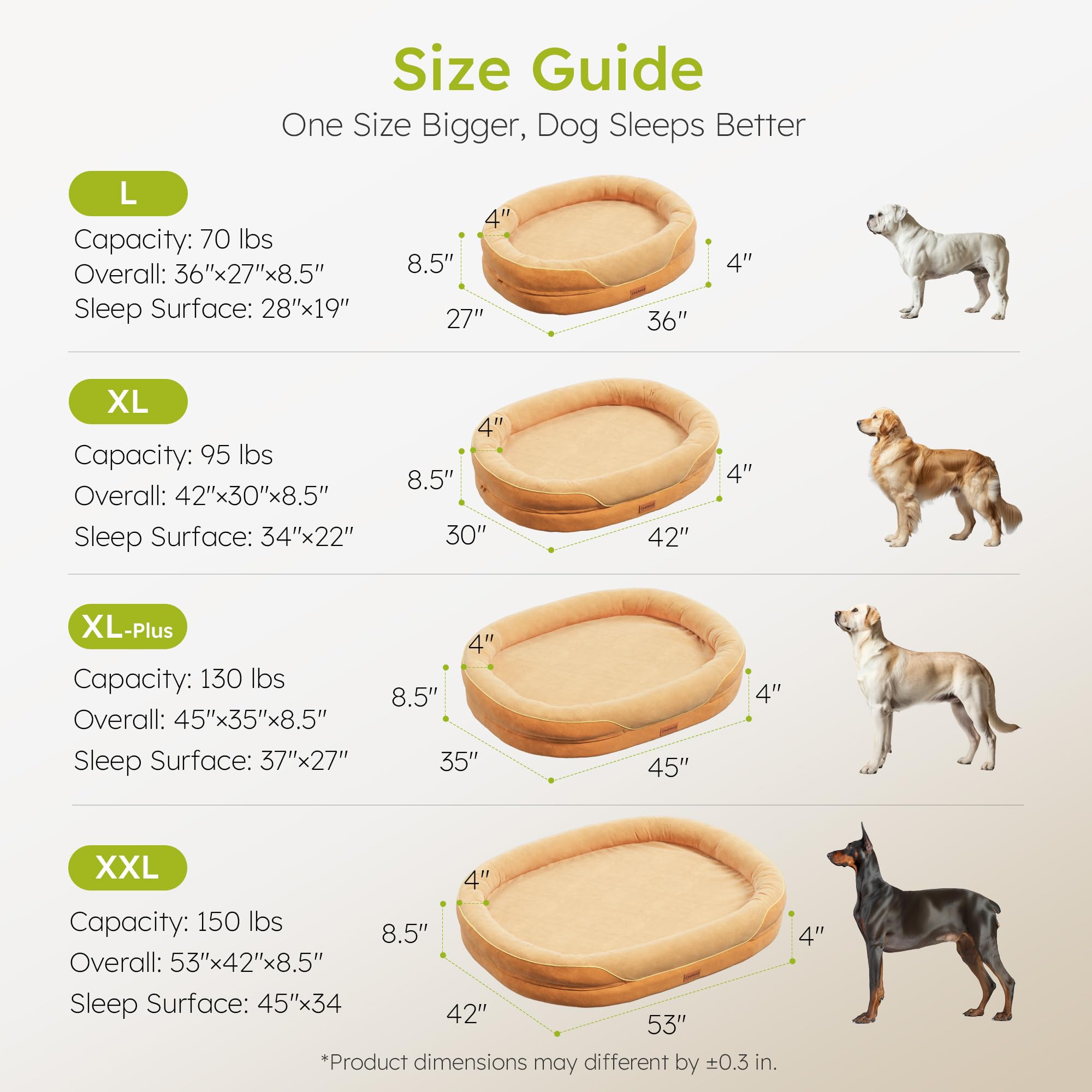 CWAWZ Jumbo - Cuccia ortopedica per cani di grandi dimensioni, con rinforzi a tutto tondo, letto rinfrescante per cani con memory foam, lavabile, con fondo antiscivolo, marrone