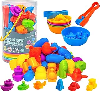 Montessori Toys for Toddlers,Counting Matching Game with Sorting Cups,Preschool Color Sorting Learning Toys for Boys Girls (36Pcs Transportation Counting Toys)