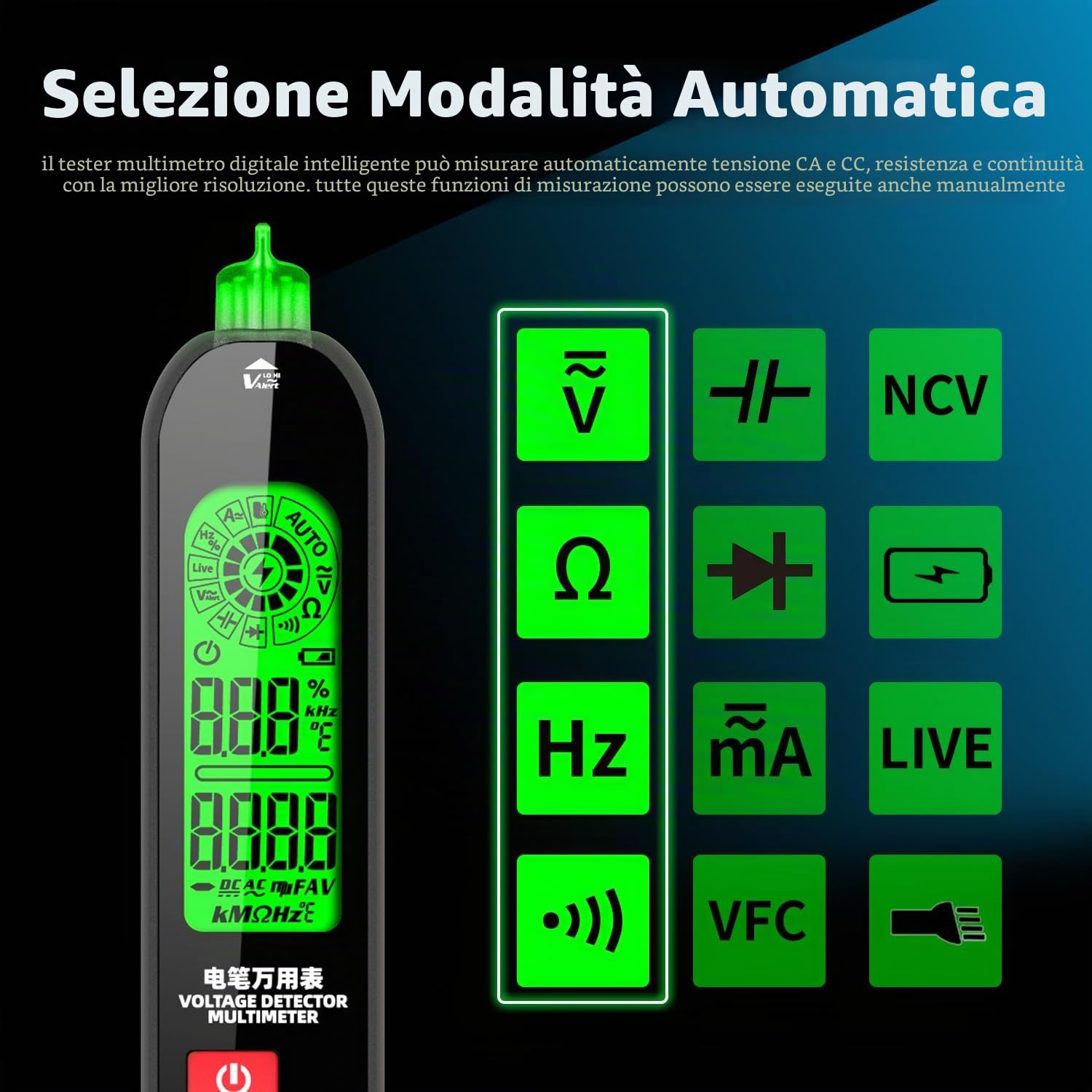 BSIDE S6 Tester e Rilevatori di Tensione Multimetro Digitale Intelligente a Penna con Triplo Display VFD Tester Corrente Elettrica Capacimetro Tester Ricaricabile di Continuità Ohm Hz Cavi elettrici