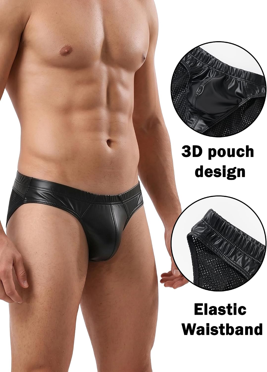 FEOYA Mens Faux Leather Bikini Briefs Sexy Thong Underwear Low Rise Jockstrap Pouch Trunks Clubwear