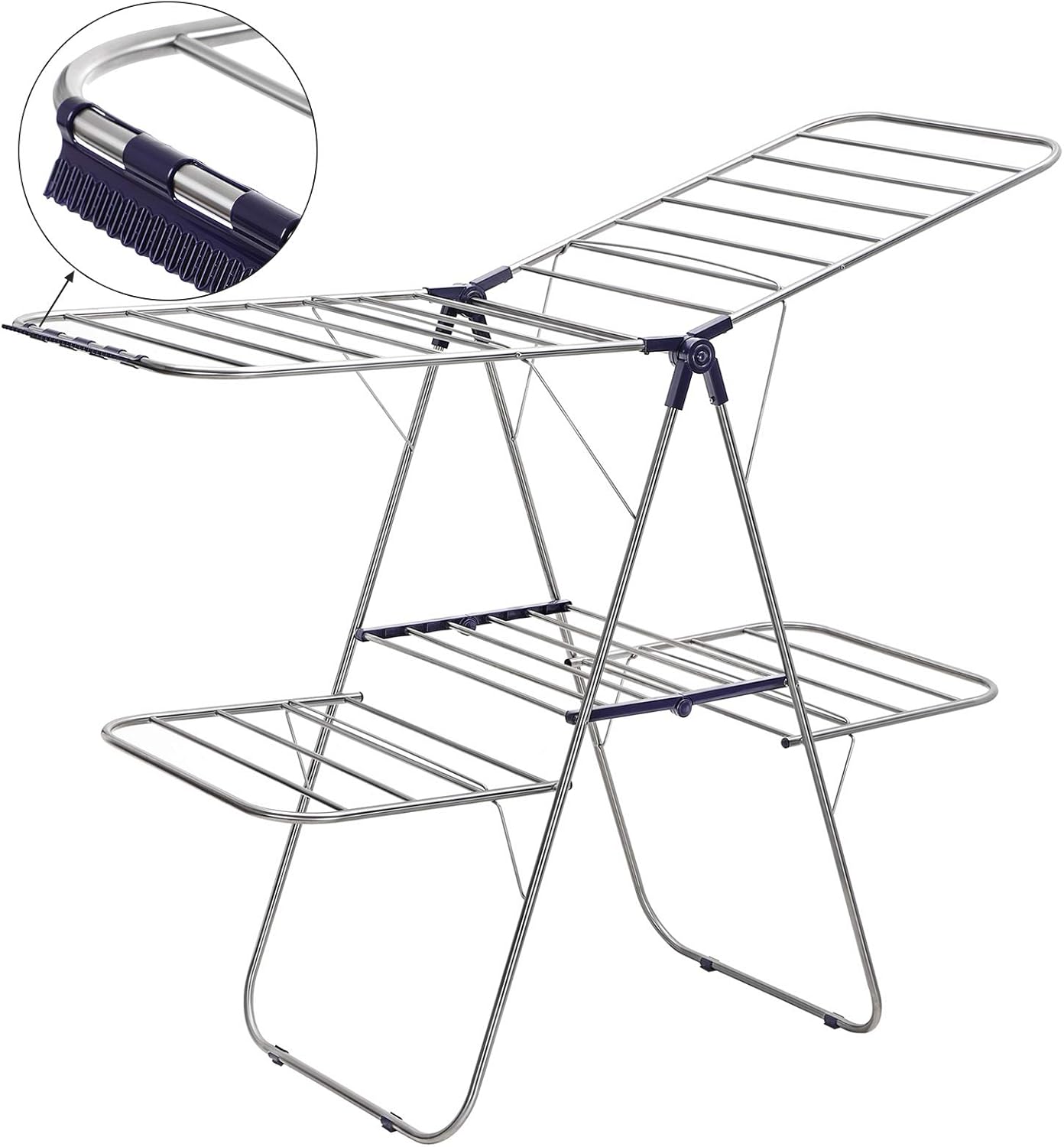Buy Songmics Clothes Drying Rack Foldable 2 Level Stable Indoor Airer Free Standing Laundry Stand With Height Adjustable Gullwings For Bed Linen Clothing Socks Scarves Blue Ullr53bu Online In Taiwan B07tlk6qhd