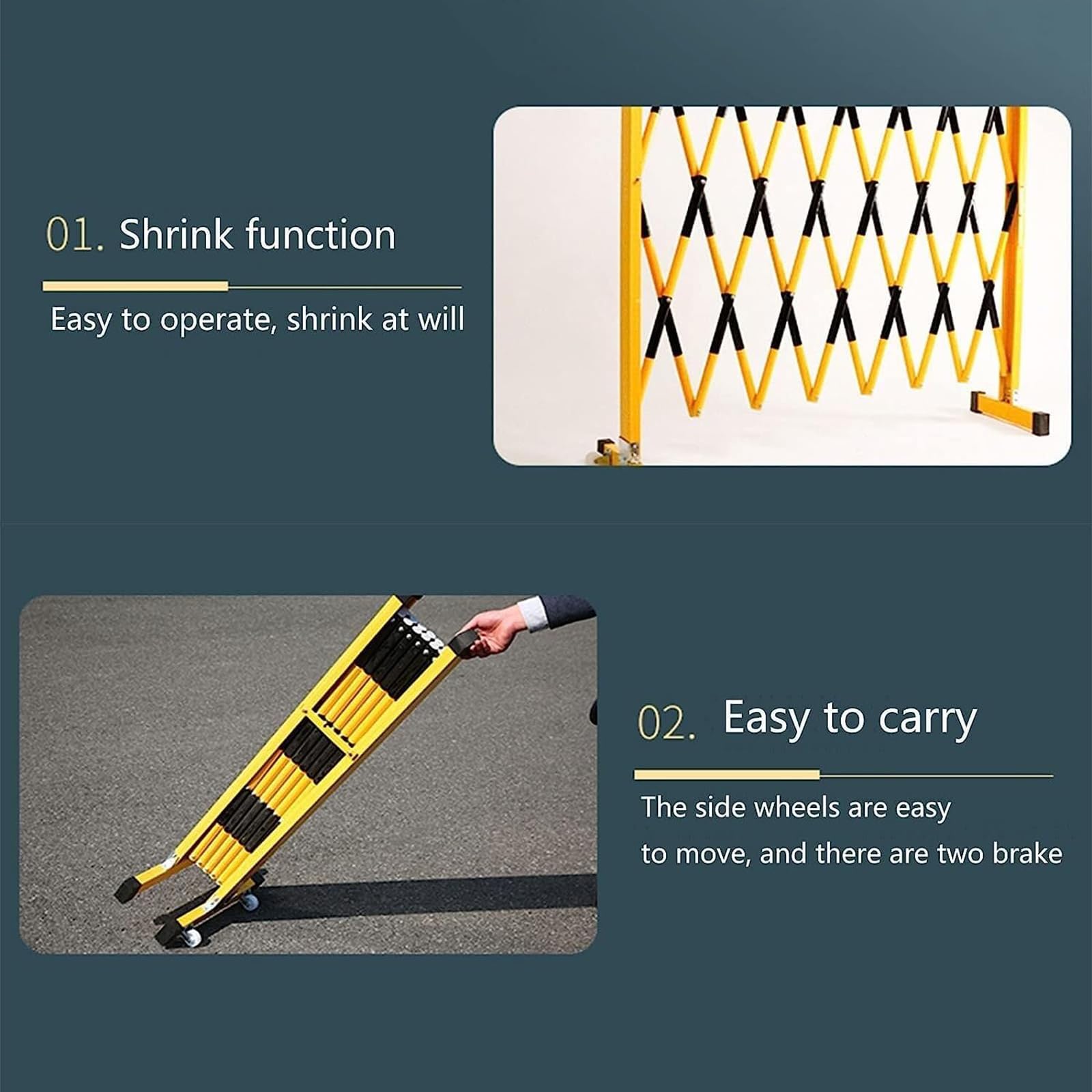 Barrière de sécurité Mobile rétractable en métal, barrière de sécurité Pliable et Portable avec 2 Roues, pour la régulation temporaire de la Circulation (Taille : 13 Pied