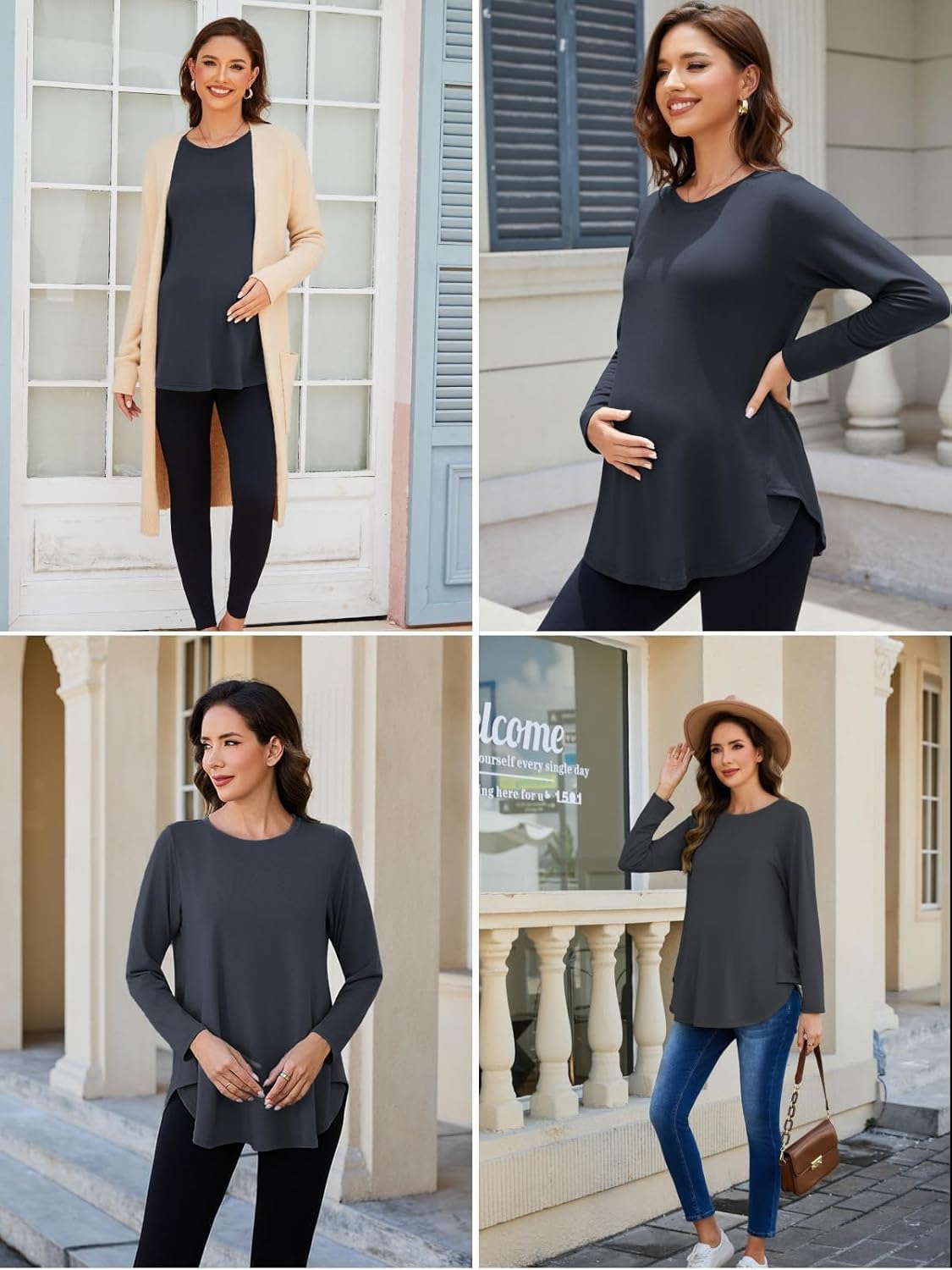 Liu & Qu 3 Packs Womens Maternity Shirts Split Side Long Sleeve Pregnancy Tops Loose Fit Casual Maternity Clothes - Image 7
