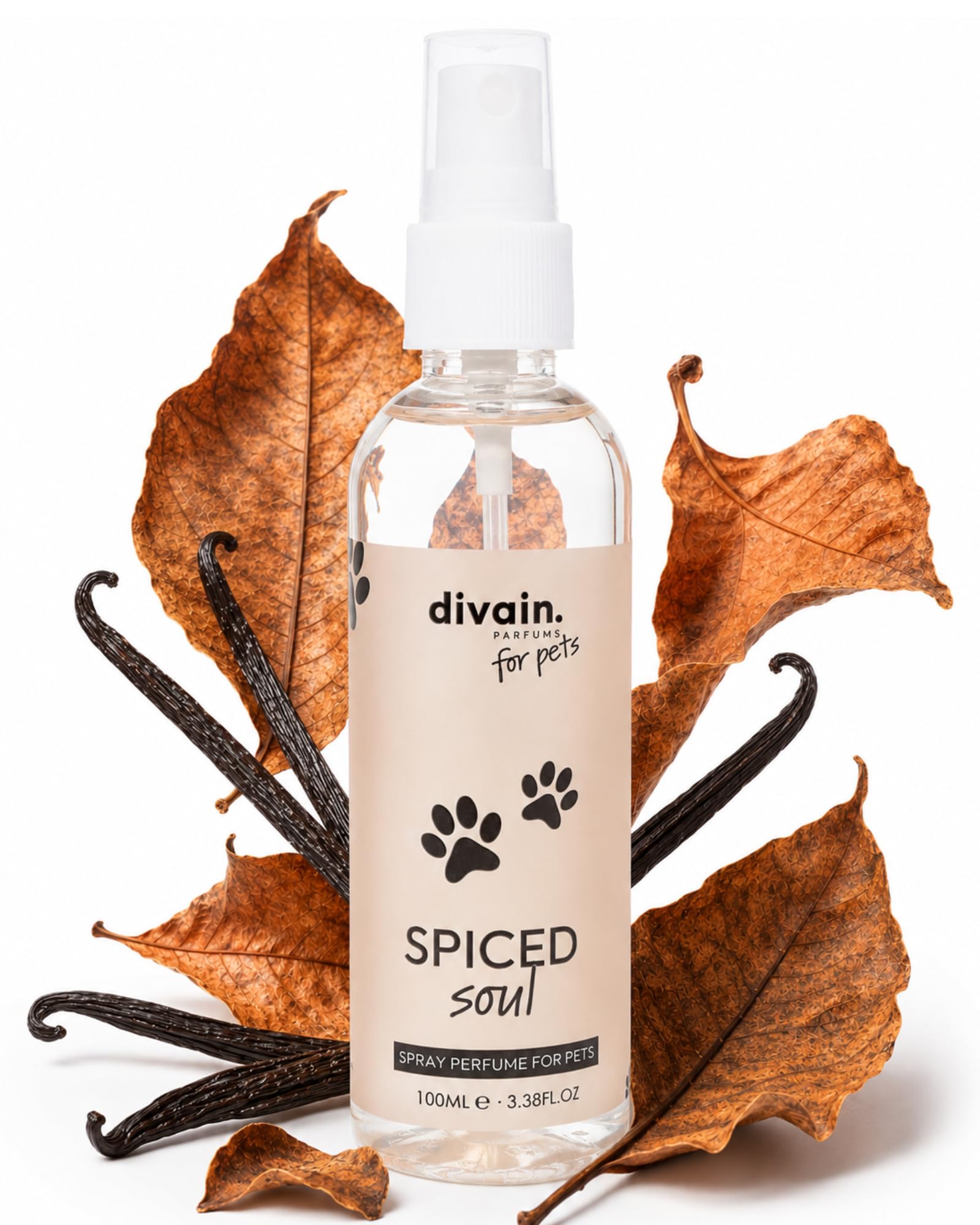 Pet Perfume 100ml | Tobacco + Cocoa + Vanilla | Oriental Spiced Fragrance for Dogs and Cats | Spiced Soul | divain. for pets