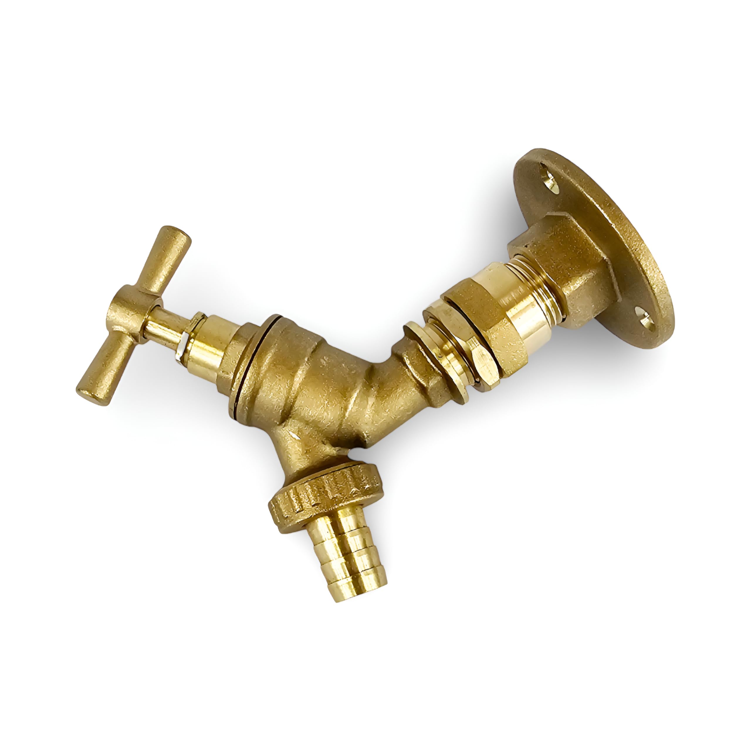 Grifo de jardín exterior de 1/2 con soporte de brida de pared para tubos de cobre de 15 mm o plástico de 15 mm (grifo de latón)