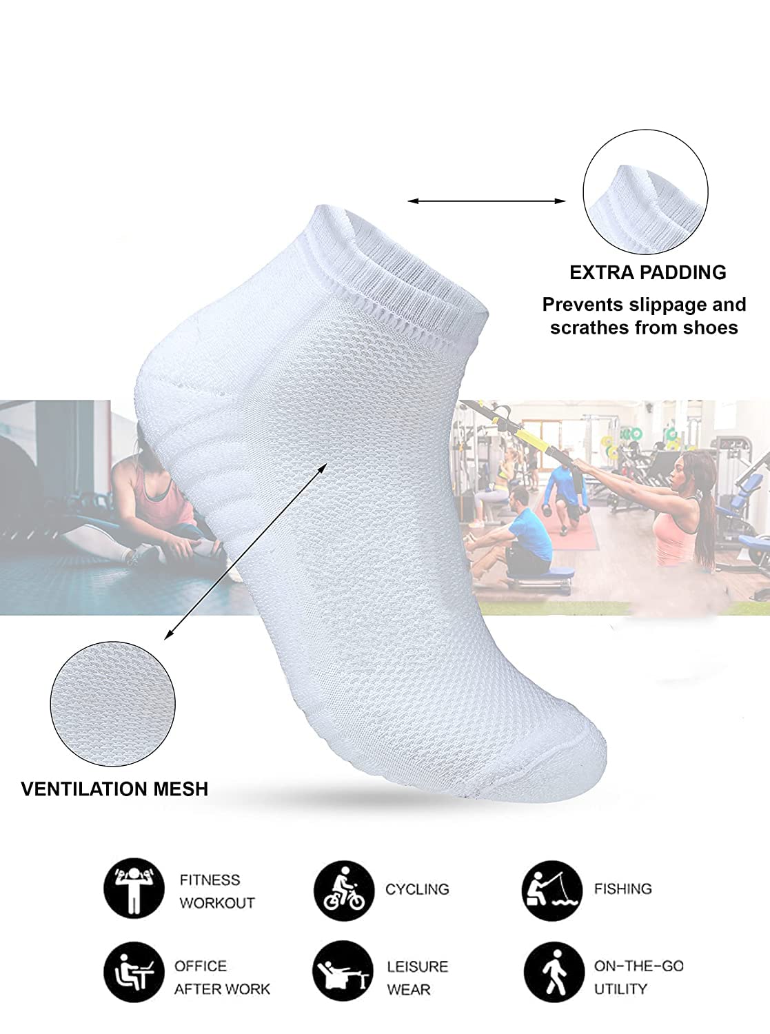 XJARVIS Ankle Length Socks for Men and Women 5 Pair White Unisex Cotton Socks | Breathable, Soft & Comfortable Regular Length Odour Free - Free Size