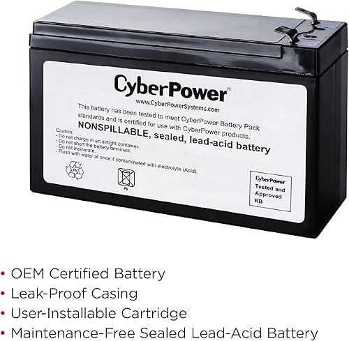 Miniatura 2 de CyberPower RB1280A - Cartucho de batería de repuesto para UPS, sin mantenimiento, instalable por el usuario, 12V/9Ah