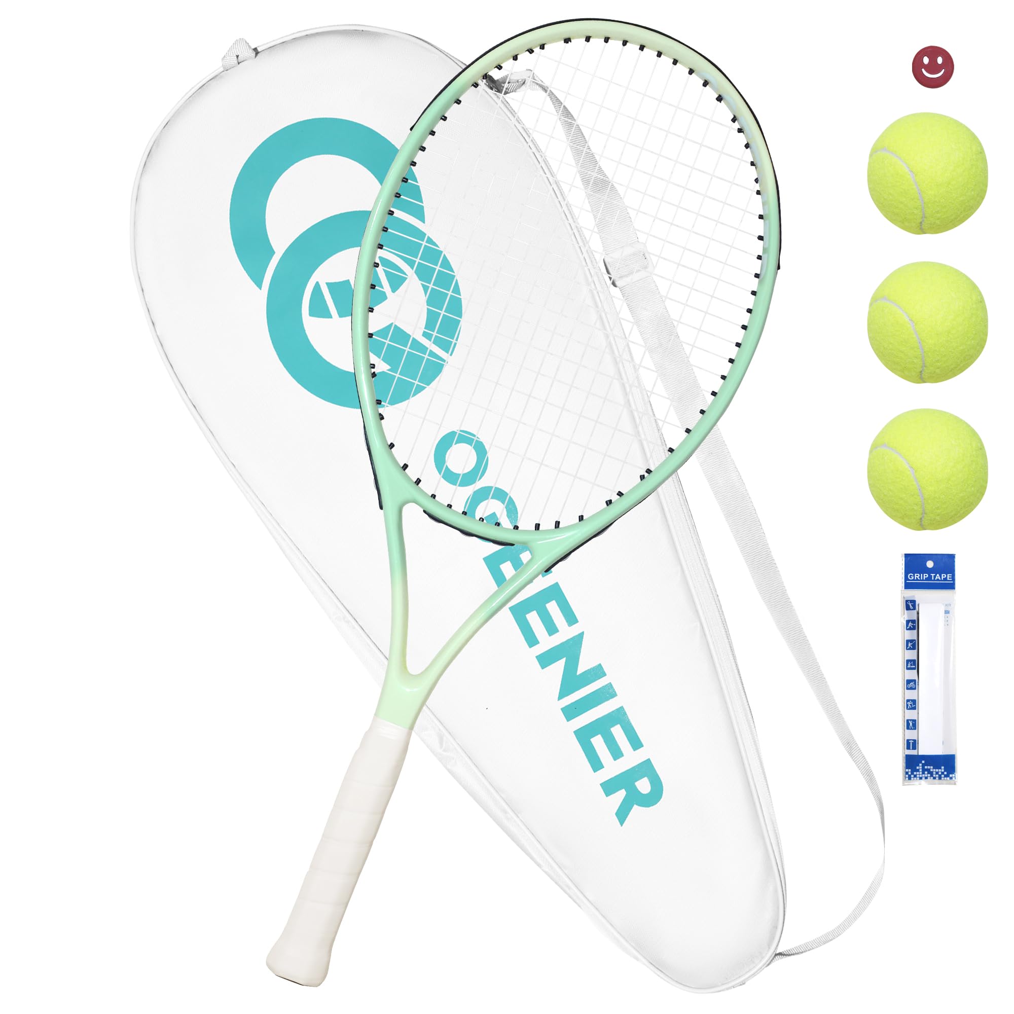OGEENIER 27" Tennis Racket for Adults, Pre-Strung Tennis Racquet for Beginners, Lightweight and Recreational Rackets with 1 Overgrip and 3 Balls