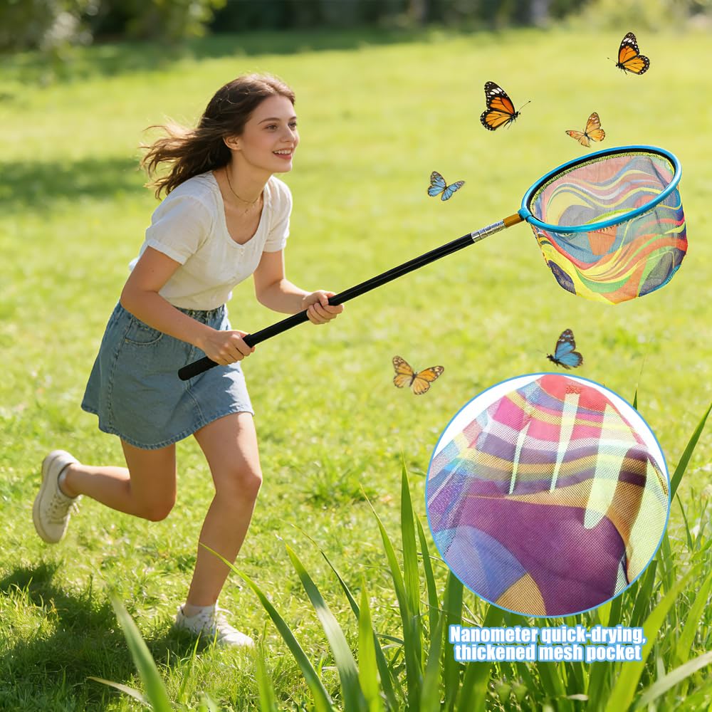Teleskop Kescher Kinder,41-150 cm Angelkescher Schmetterlingsnetz mit Teleskopstange,Faltbarer Eimer,Angel Kescher für Kinder,Klein Fangnetz Outdoor zum Fangen von Insekten,Schmetterlingen