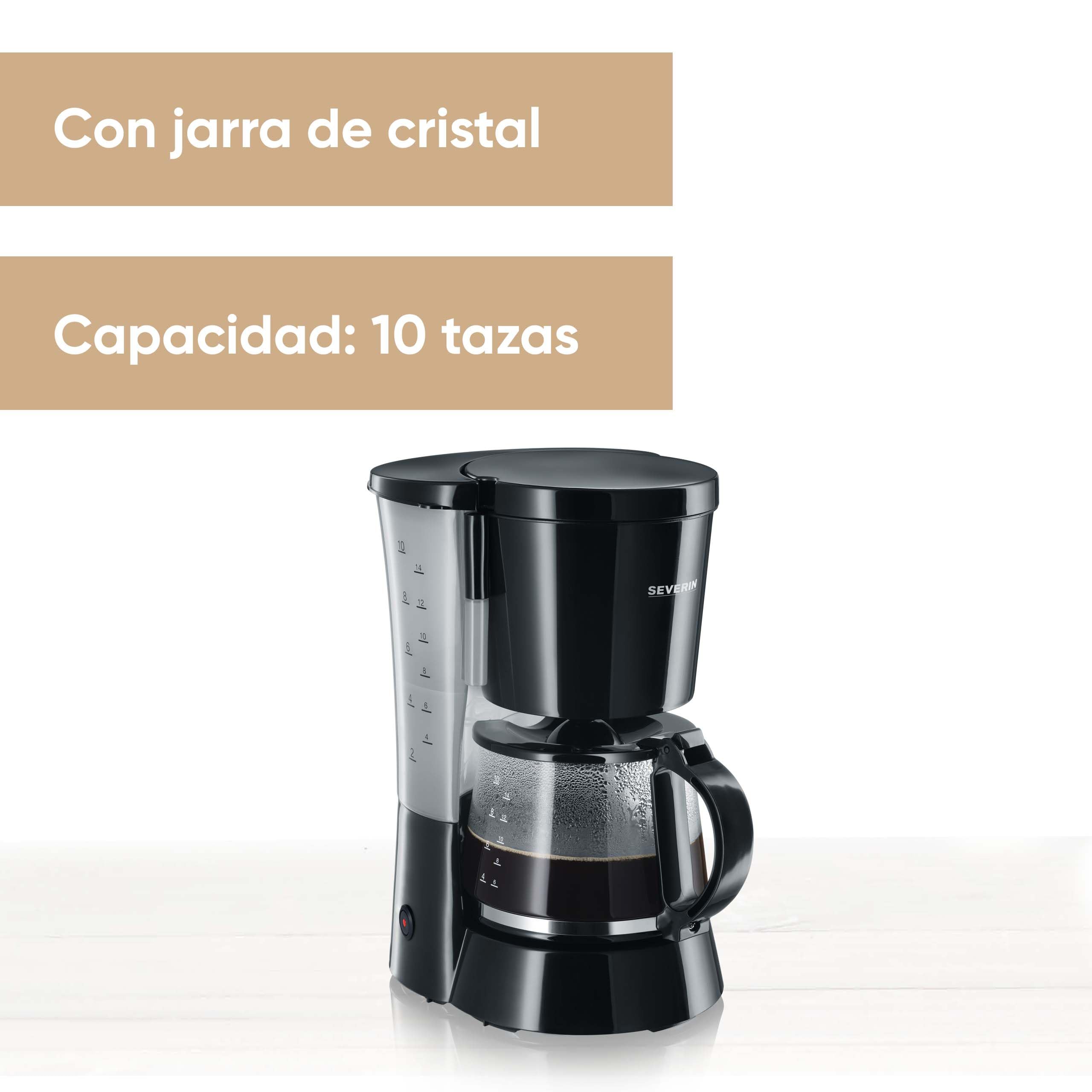 SEVERIN - Cafetera de goteo para 10 tazas, Cafetera de filtro / Cafetera americana con jarra de cristal, Con placa calefactora y desconexión automática, Negro, KA 4479