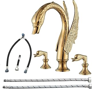 Gold Swan Bathroom Sink Faucet 3 Holes Widepspread Bathroom Faucet Doubl...