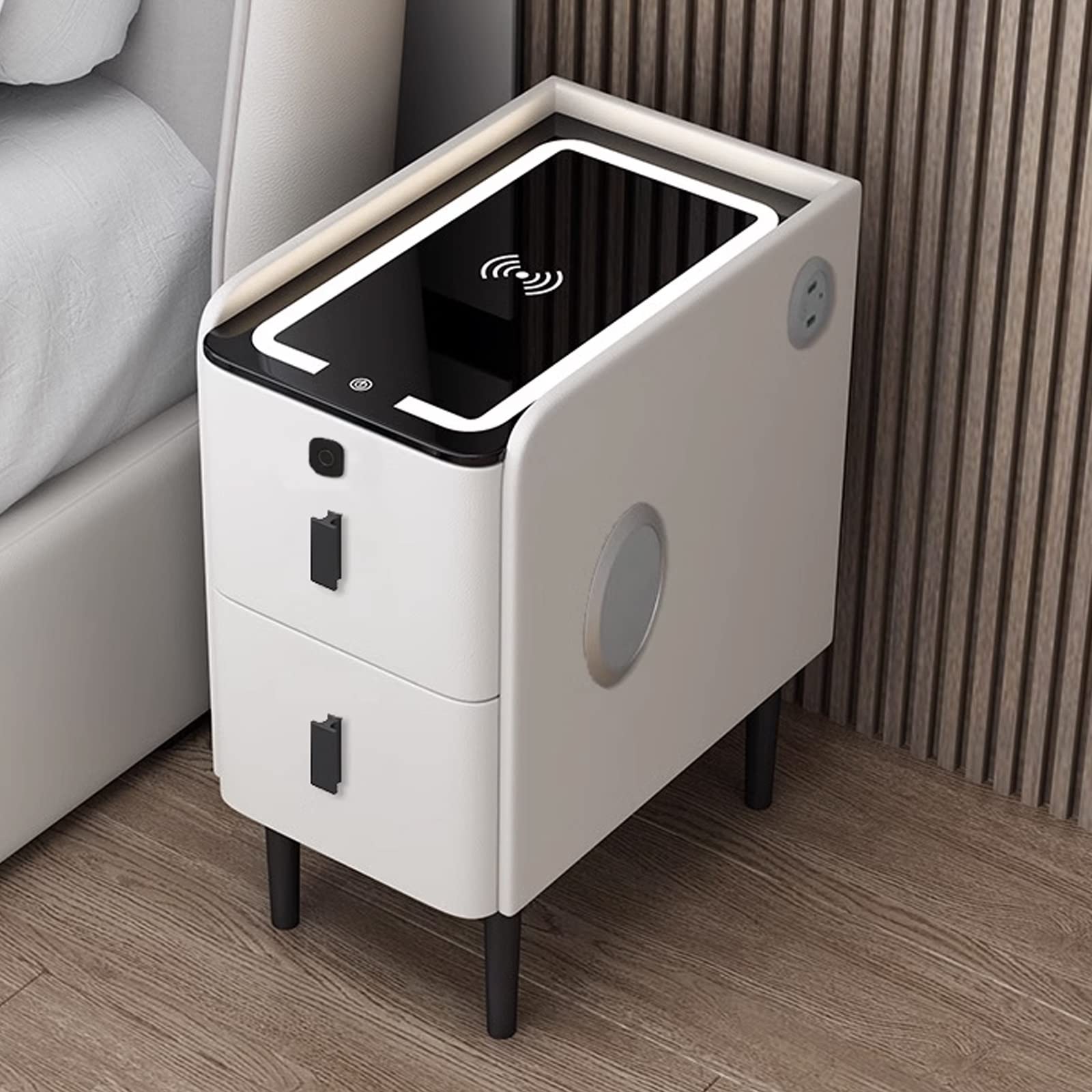 Smart Bedside Table Bedroom Bedside Cabinet with drawers Bedside End Table with Storage Drawer, Small Narrow Nightstand with Drawer, LED Nightstand (A-1, 35cm/13.7in)